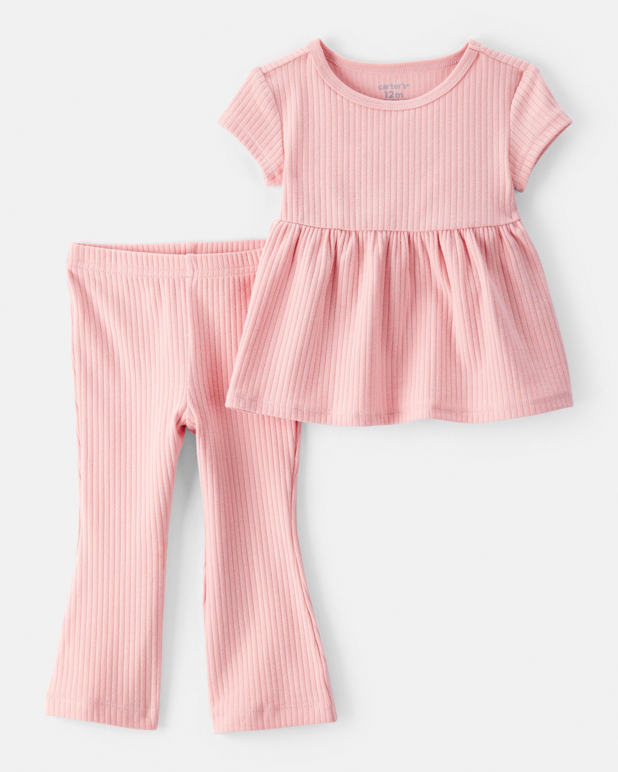 Carter's Baby 2-Piece Ribbed Tee & Pull-On Pant Set - Pink