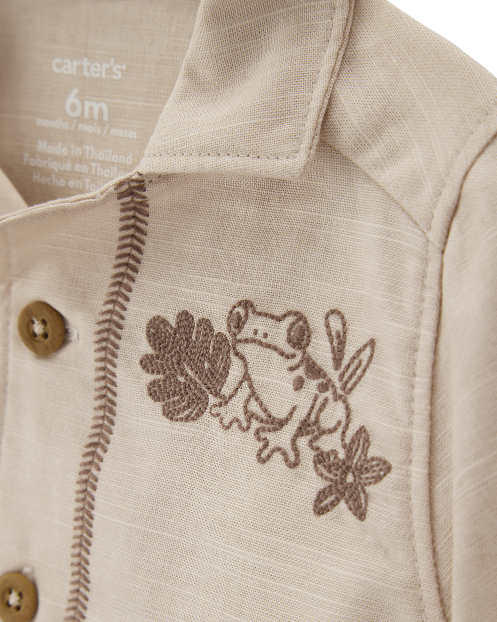 Carter's Baby 2-Piece Shirt & Short Set with Embroidered Frog - Khaki