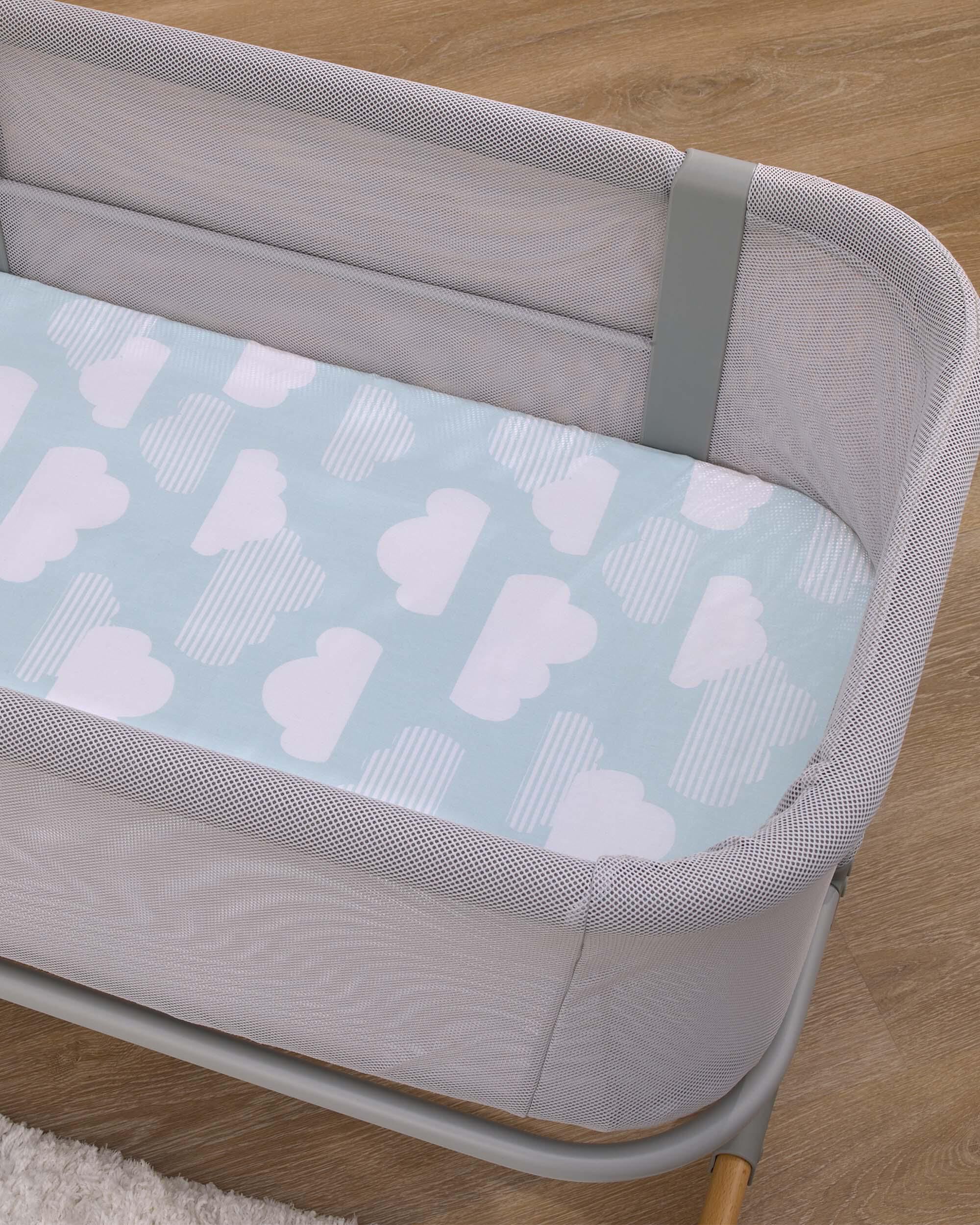 Carter's Skip Hop Cozy-Up 2-in-1 Bedside Sleeper 100% Cotton Fitted Bassinet Sheet - Blue & White Clouds