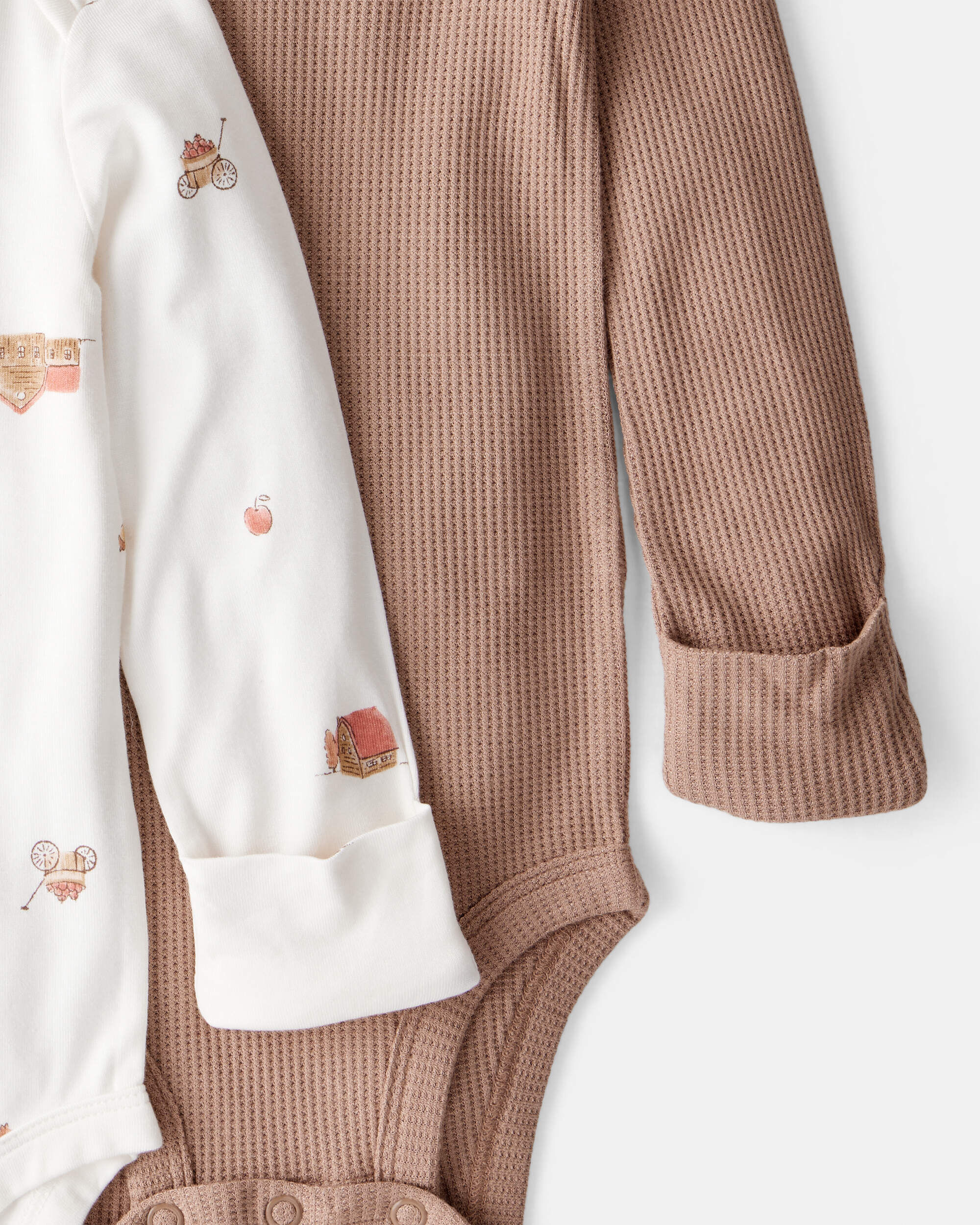 Carter's Baby Barn Print PurelySoft Long-Sleeve Multipack Bodysuits - Brown/White
