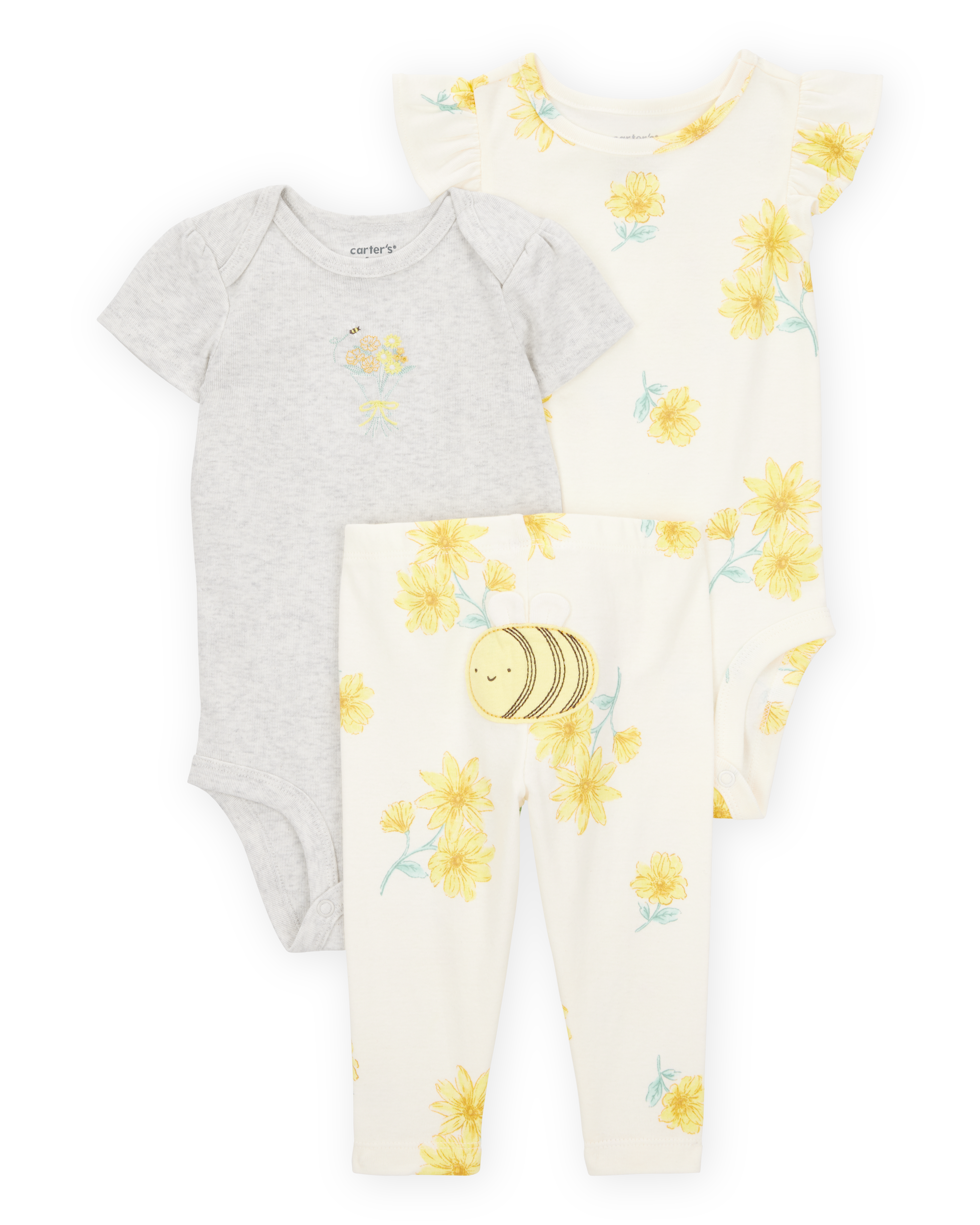 Carter's Baby Girl 3-Piece Bee Little Character Set - Cream/Yellow