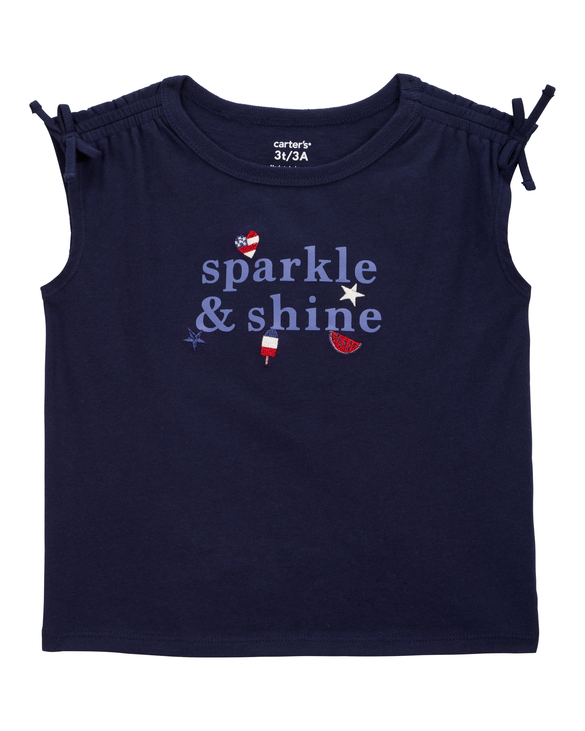 Carter's Toddler 2-Piece Sparkle & Shine 4th Of July Tee & Twill Bow Shorts Set - Navy/Red