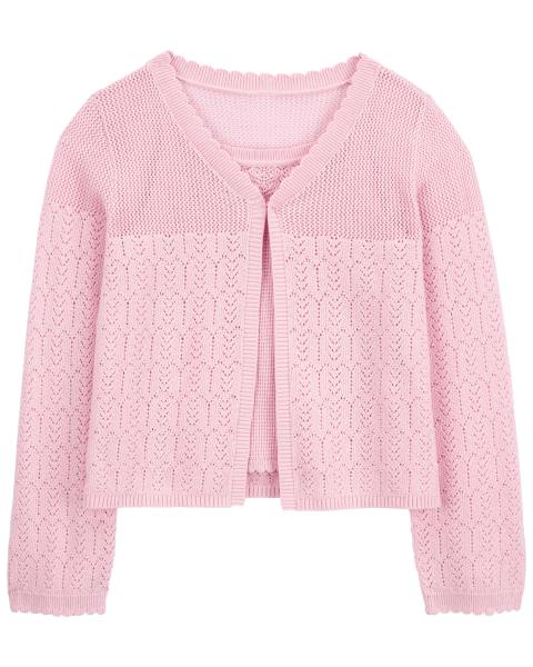 Oshkosh 2-Piece Pointelle Cardigan Set with Floral Print Denim Skirt