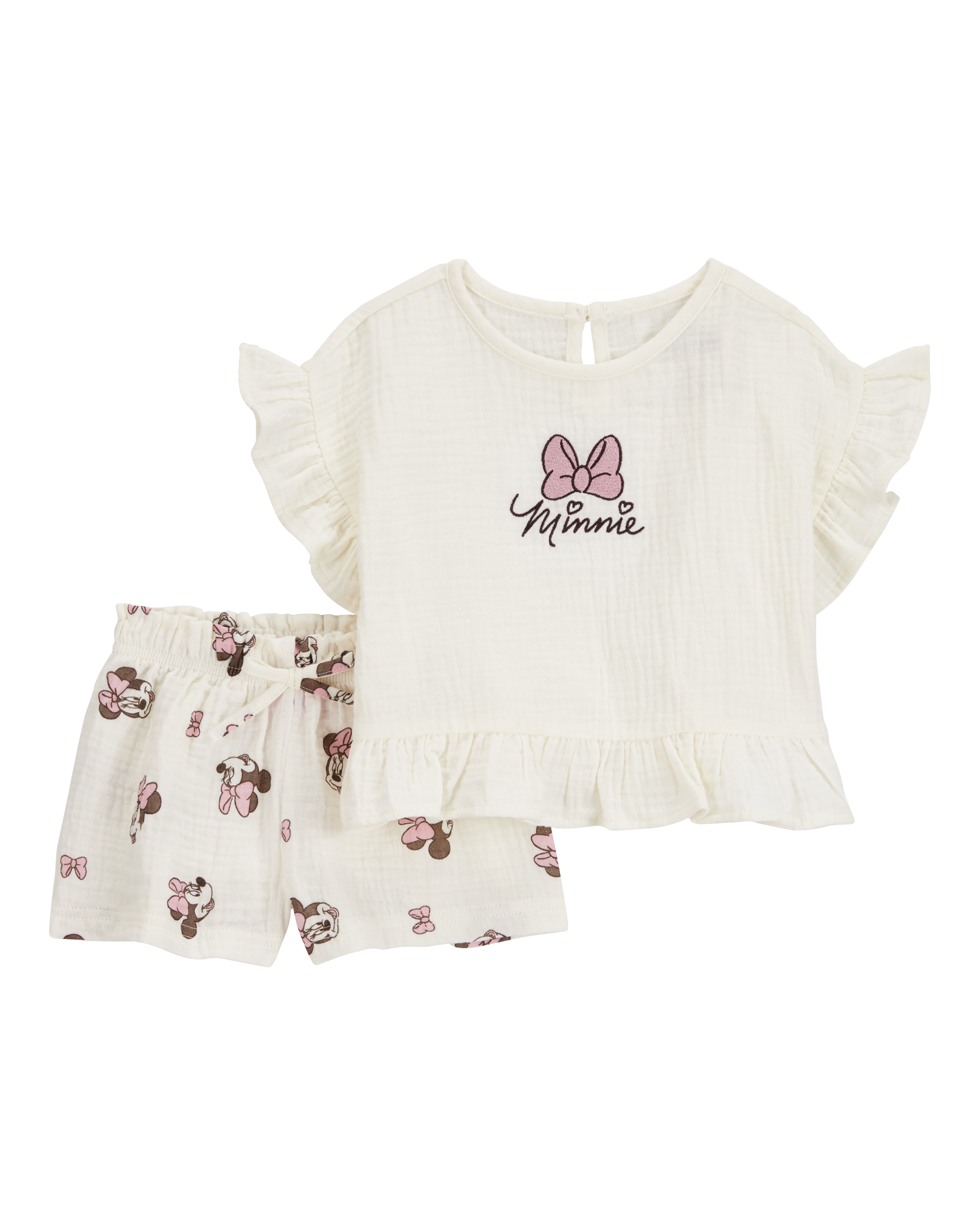 Carter's Toddler 2-Piece Minnie Mouse Flutter-Sleeve Gauze Top & Short Set - Cream
