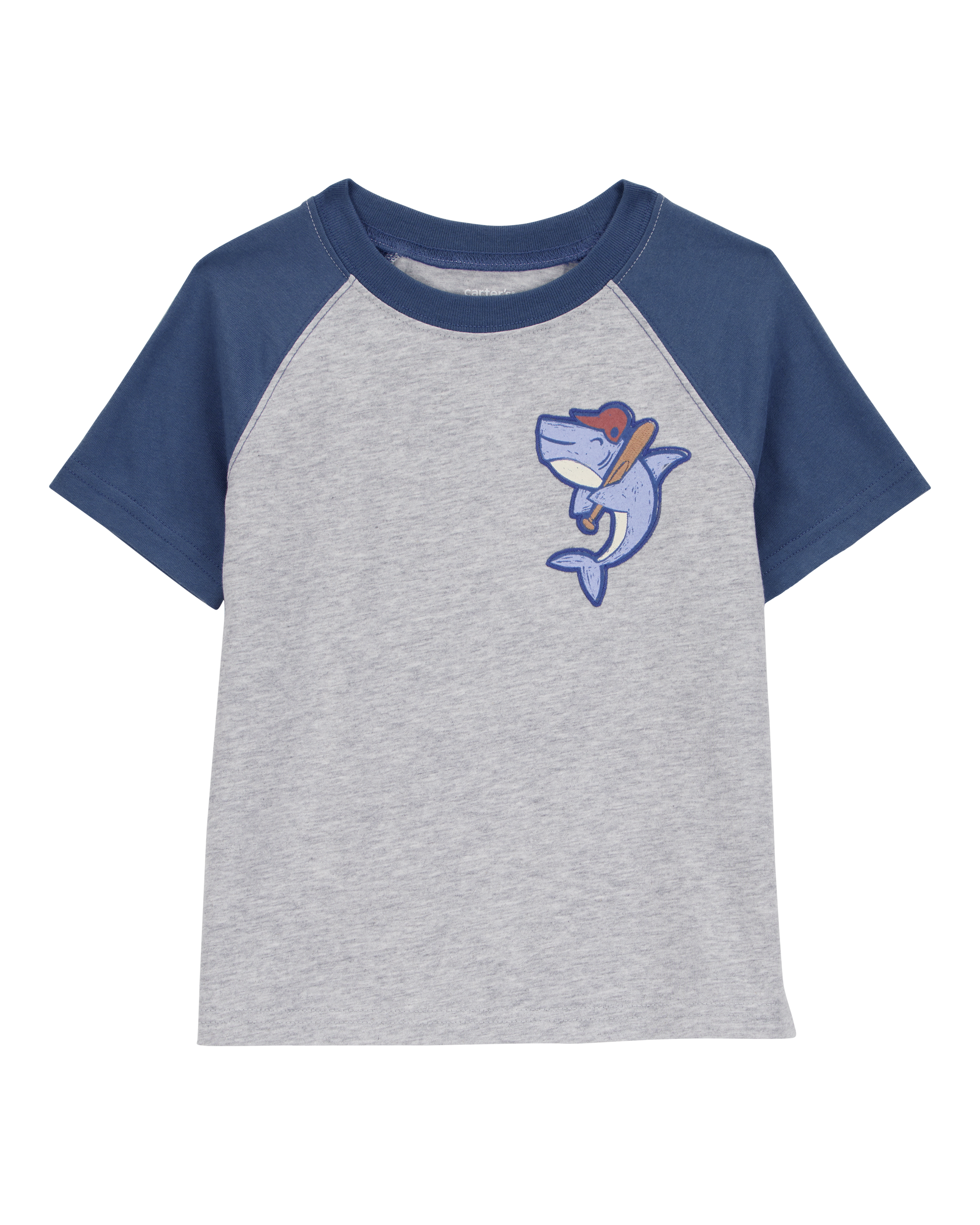 Carter's Baby 2-Piece Shark Baseball Short-Sleeve Tee & Pull-On Shorts Set - Grey/Navy