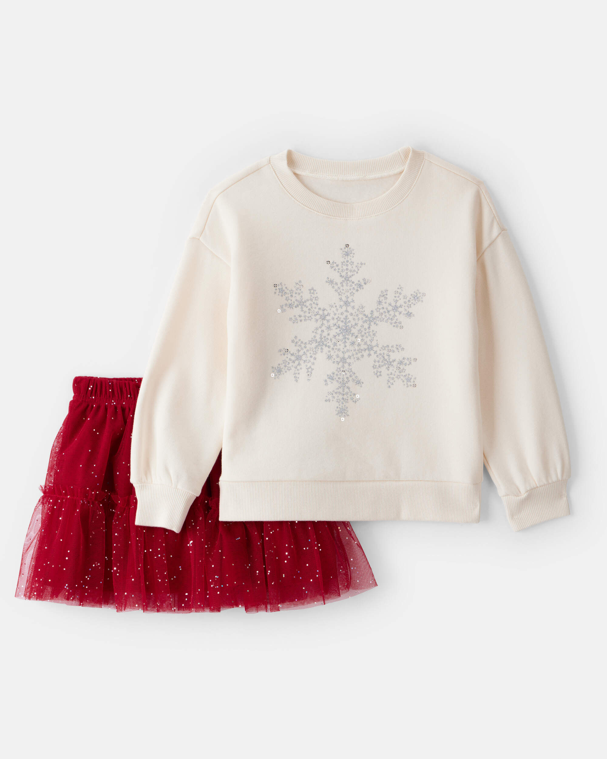 Carter's Toddler Girl 2-Piece Snowflake Print Long-Sleeve Top & Skirt Set - Red/White