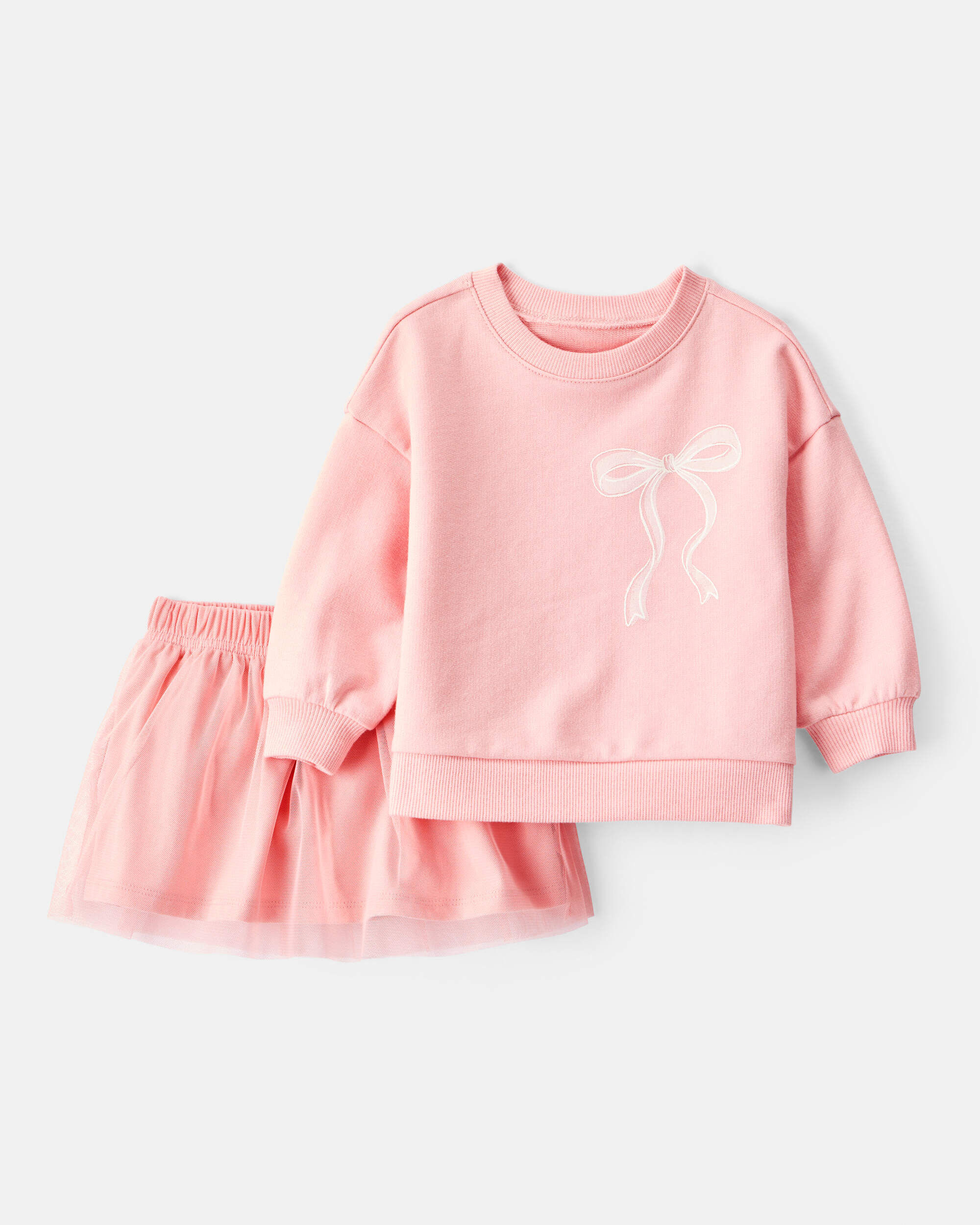 Carter's Baby Girl Bow French Terry Long-Sleeve Top & Skirt Set - Pink