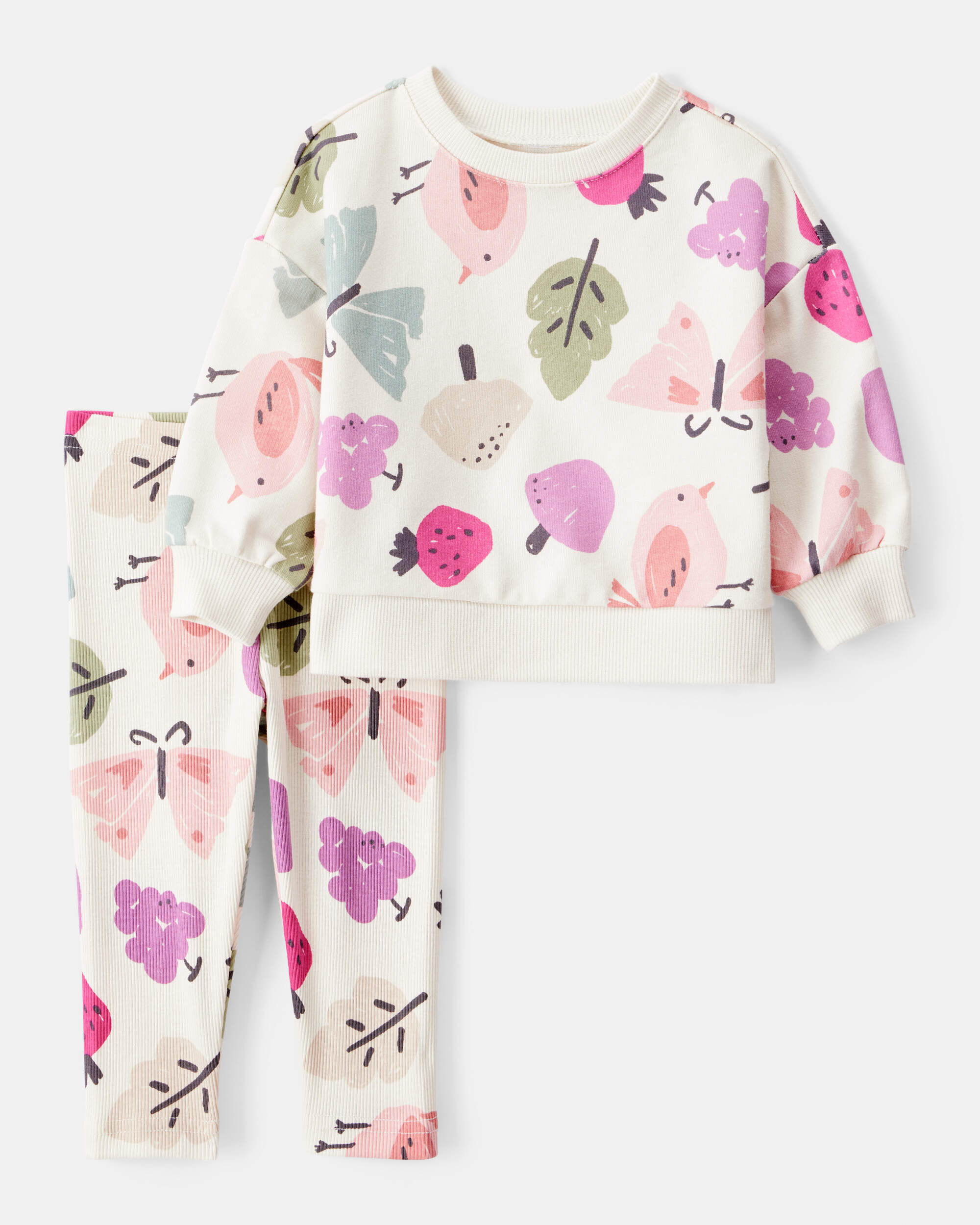 Carter's Baby Girl Butterfly Long-Sleeve Cotton Tee & Pant Set - Ivory