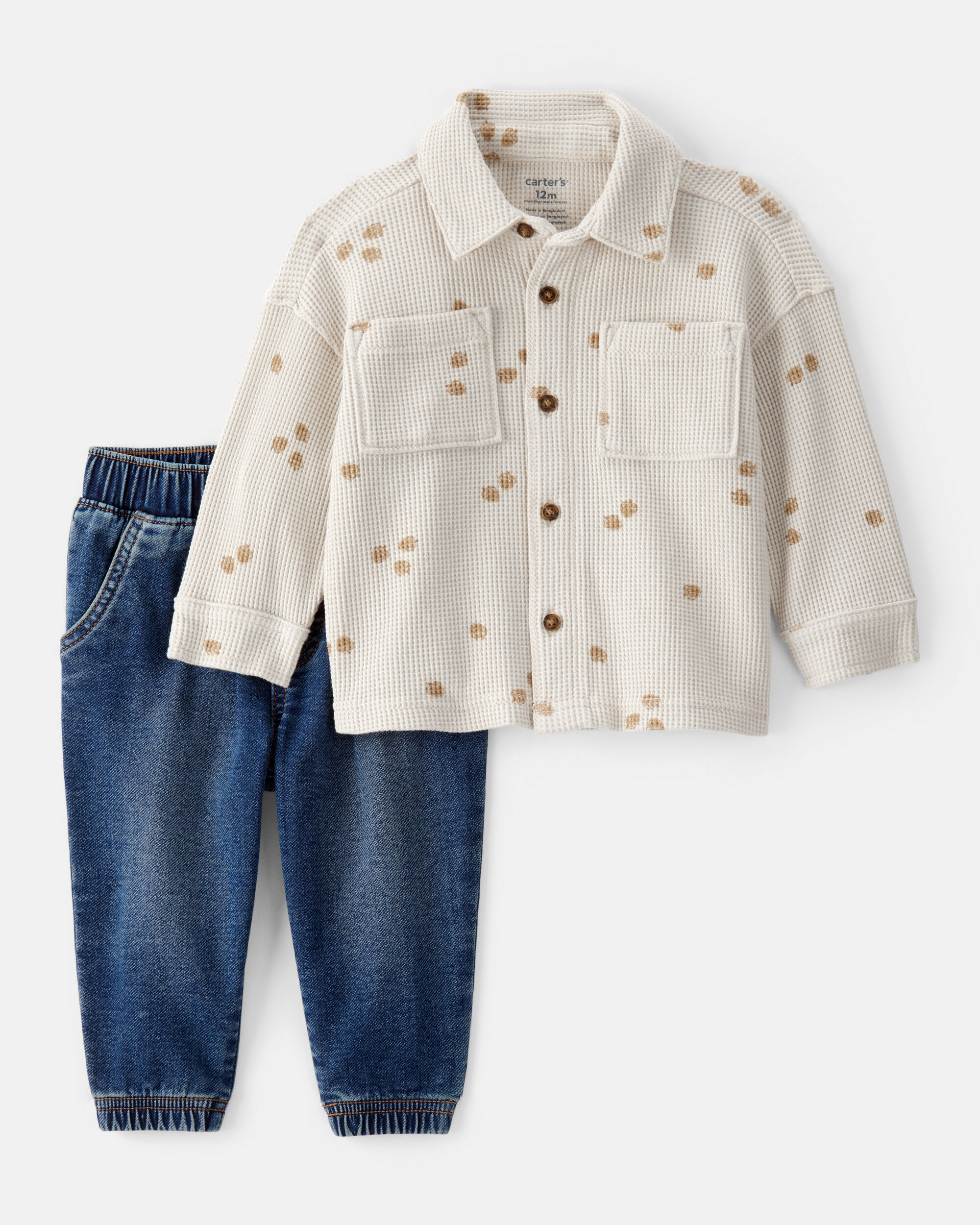 Carter's Baby 2-Piece Acorn Button-Down Shirt & Pull-On Denim Pant Set