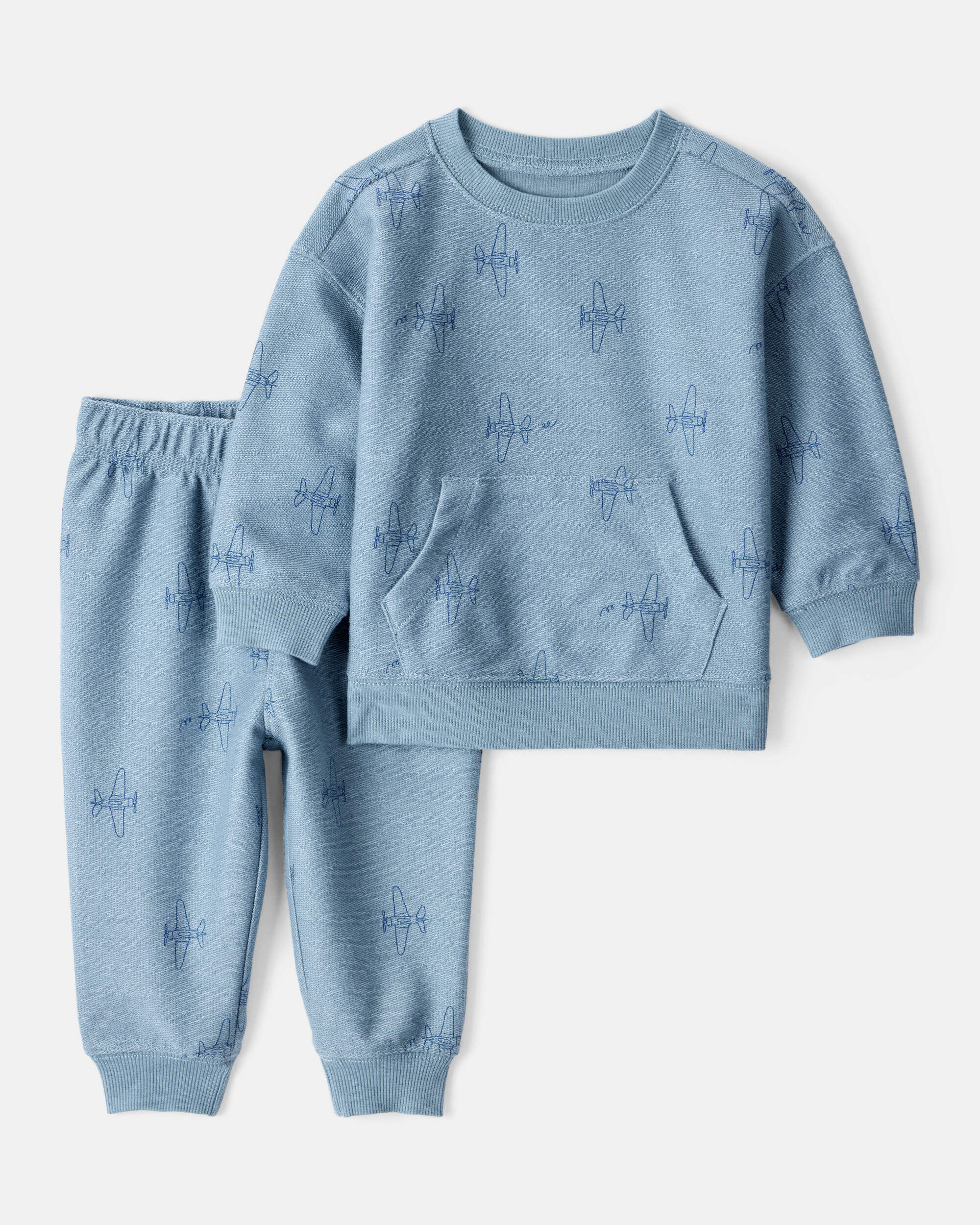 Carter's Baby Boy Airplane French Terry Long-Sleeve Tee & Pant Set - Blue