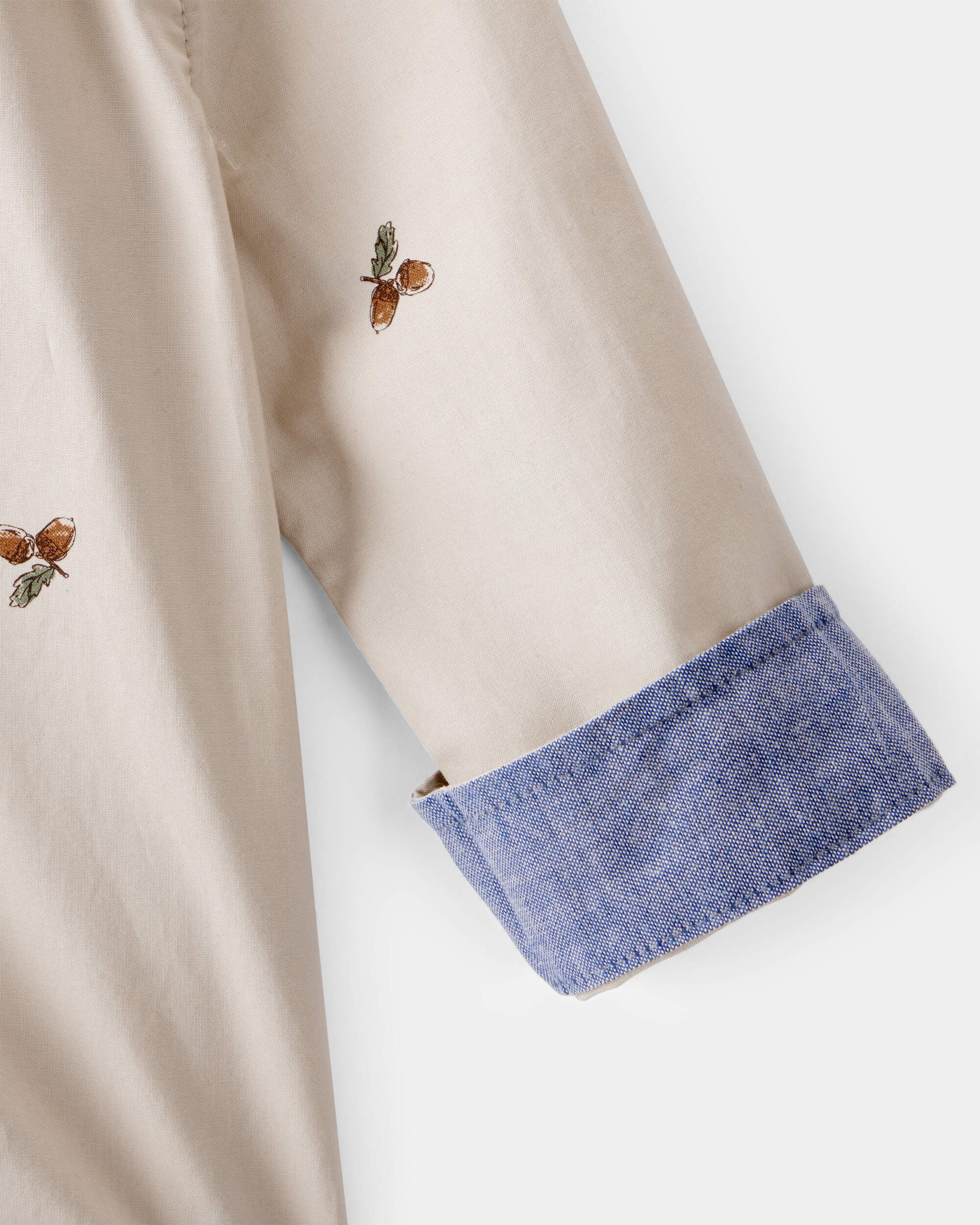 Carter's Baby Poplin Acorn Print Long-Sleeve Bodysuit - Khaki