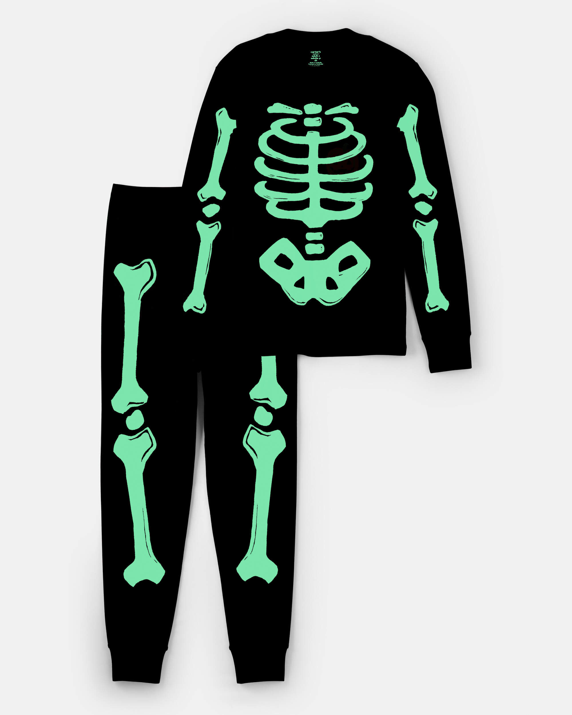 Carter's Adult 2-Piece Glow Skeleton Halloween 100% Snug Fit Cotton Pajamas - Black