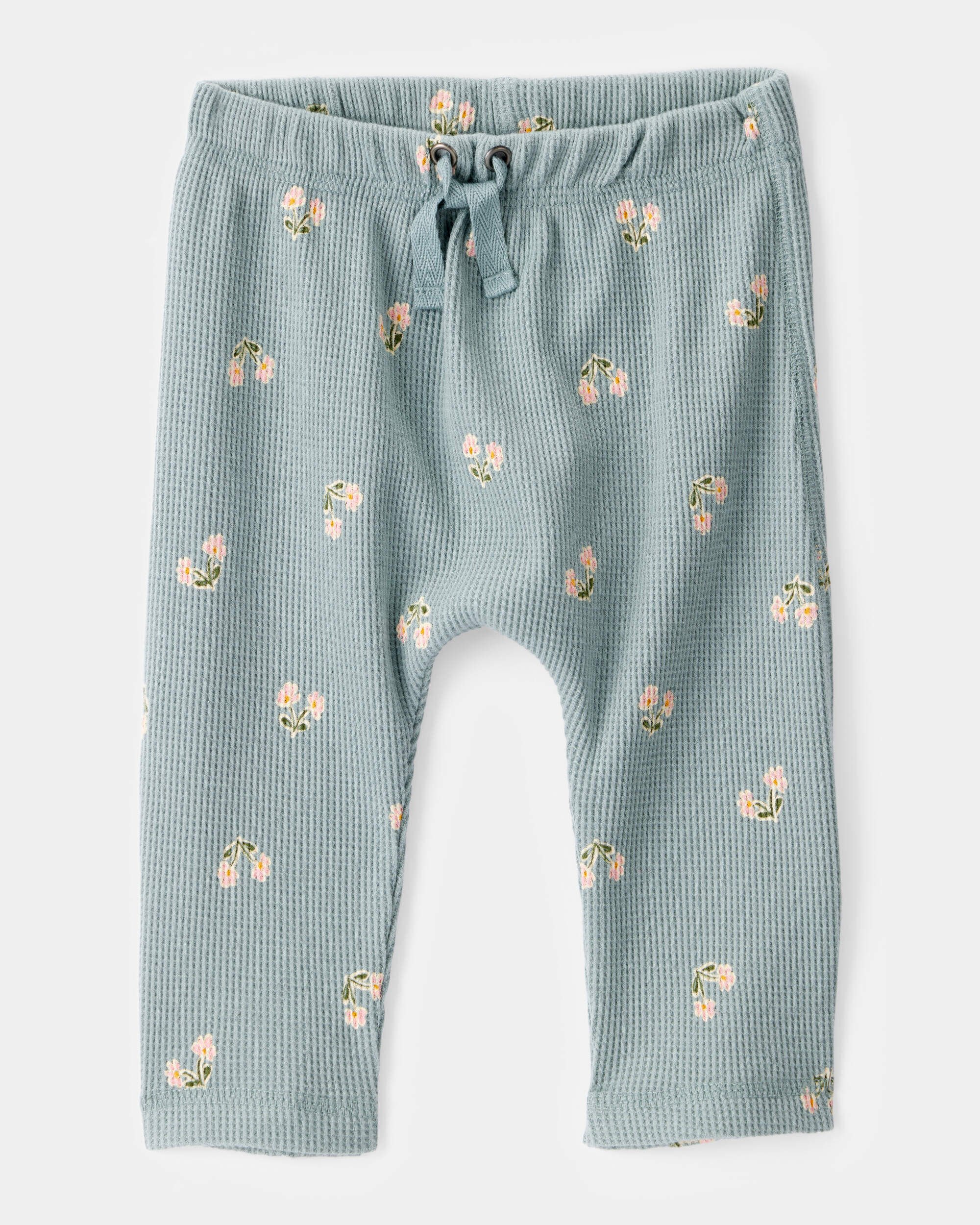Carter's Baby 2-Piece Floral Waffle Knit Long-Sleeve Bodysuit Pant Set - Green