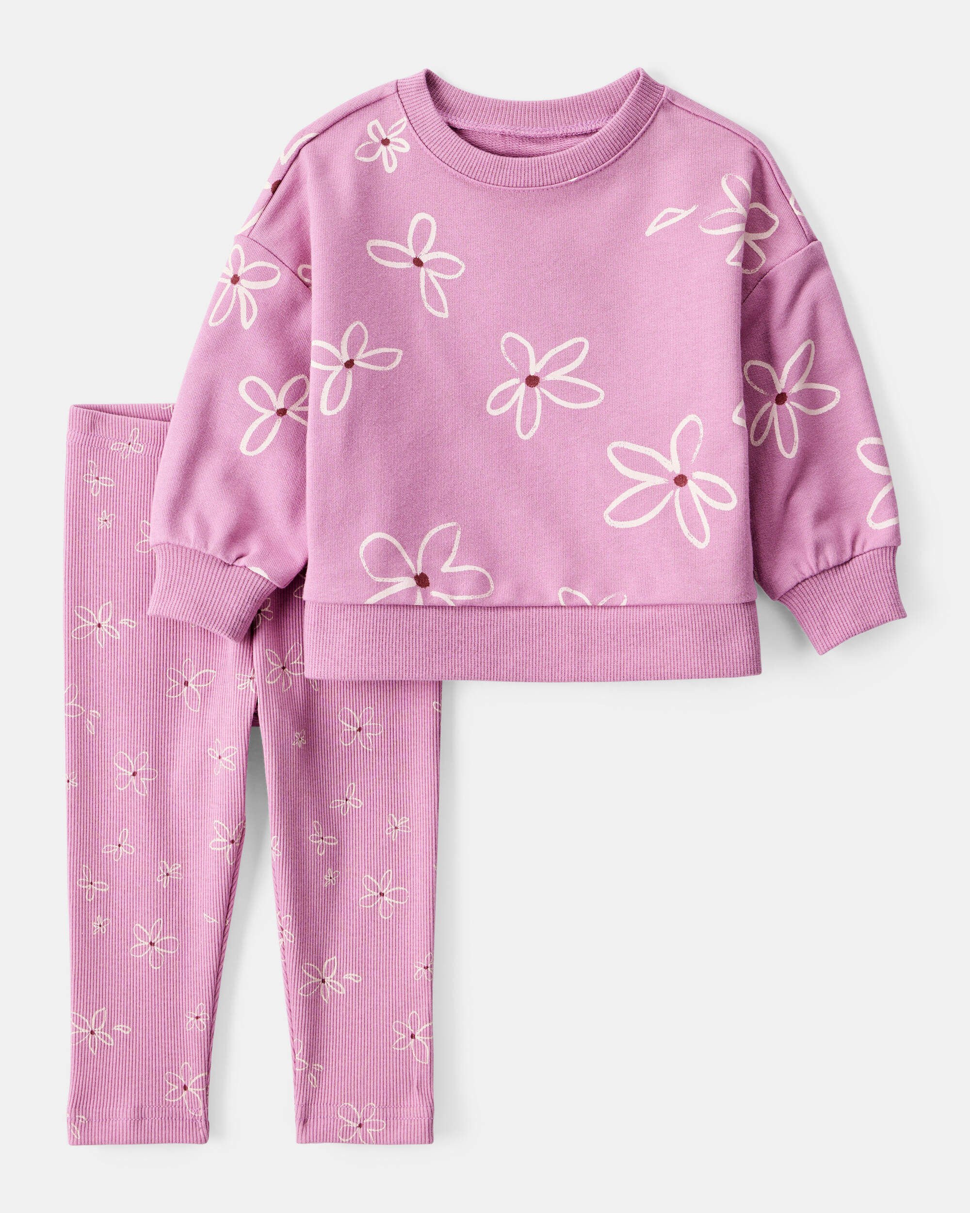 Carter's Baby Girl Floral Long-Sleeve Cotton Tee & Pant Set - Purple