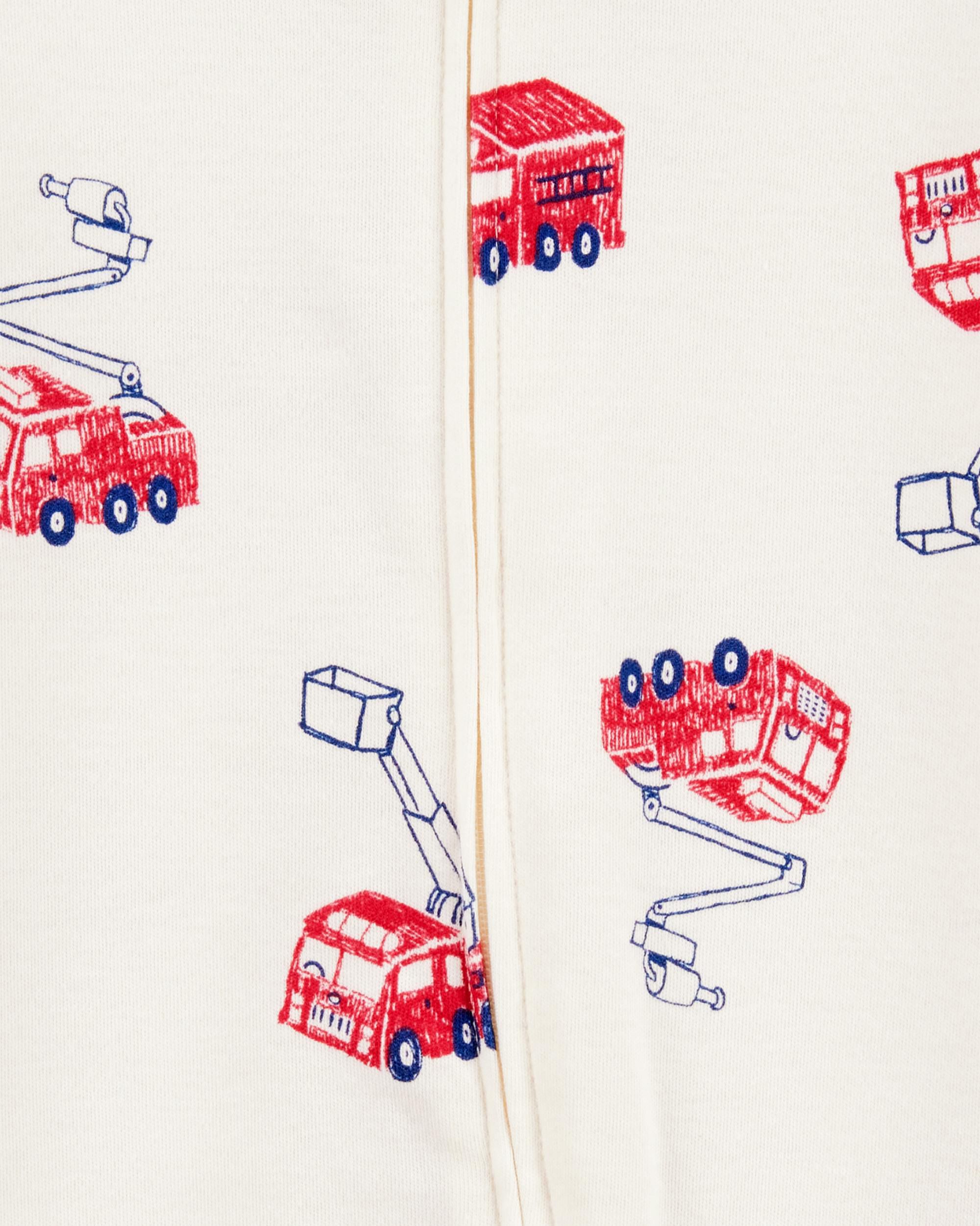 Carter's Baby Boy Fire Truck Print 2-Way Zip Cotton Sleep & Play Pajamas - Cream