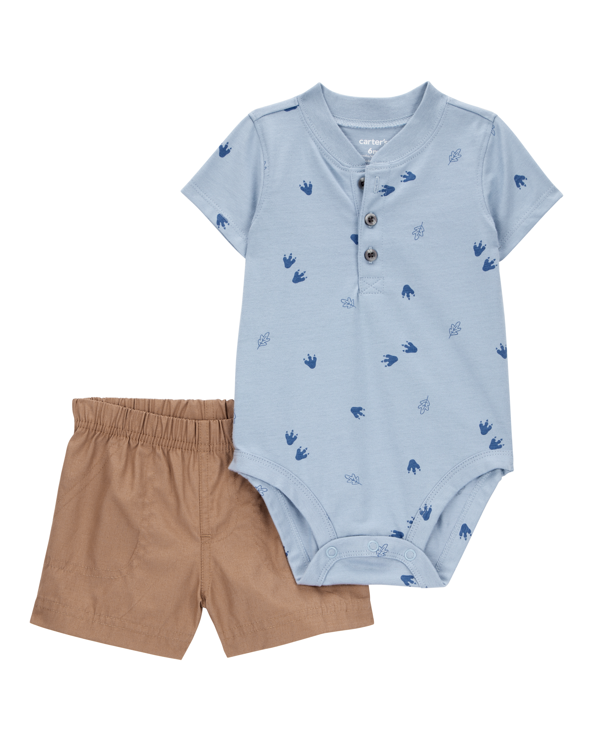 Carter's Baby Boy 2-Piece Dinosaur Footprint Bodysuit & Short Set - Blue/Brown
