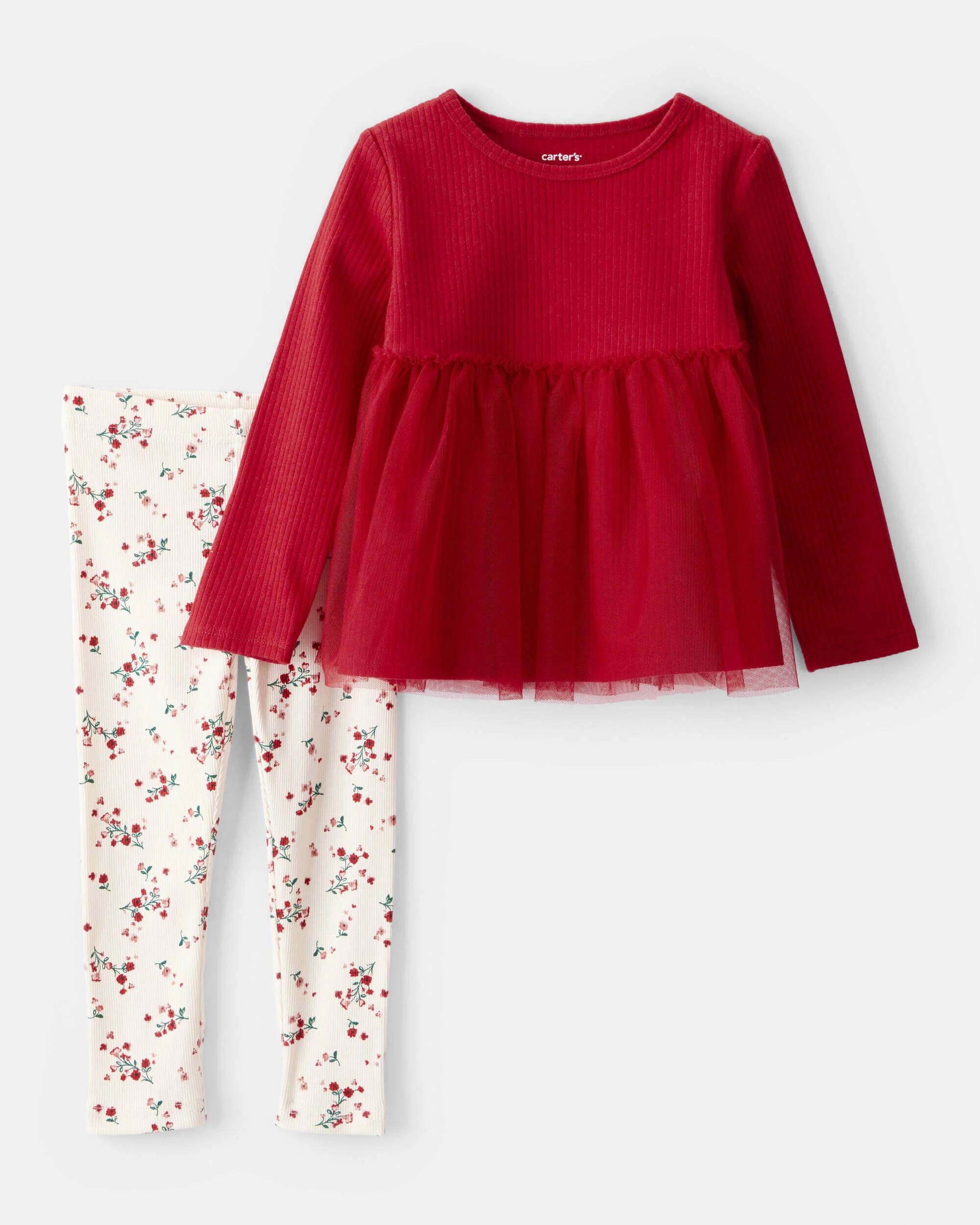 Carter's Toddler Girl 2-Piece Floral Long-Sleeve Tee & Pant Set - Red