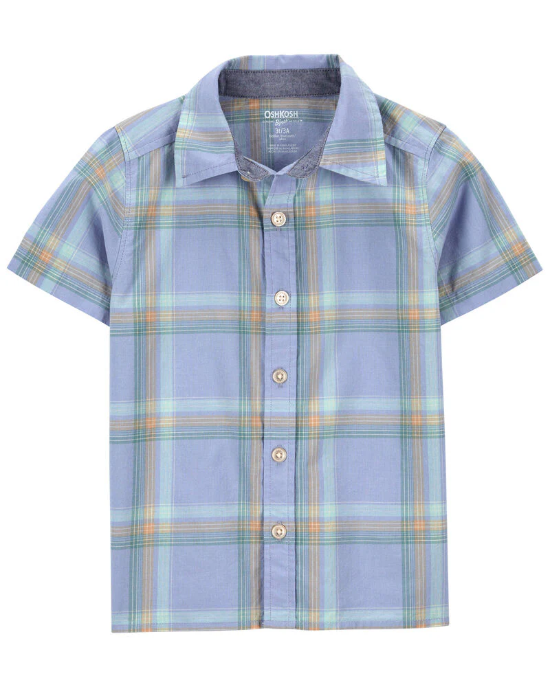 Oshkosh Toddler Plaid Button-Front Shirt with Hickory Stripe Strap Shortalls