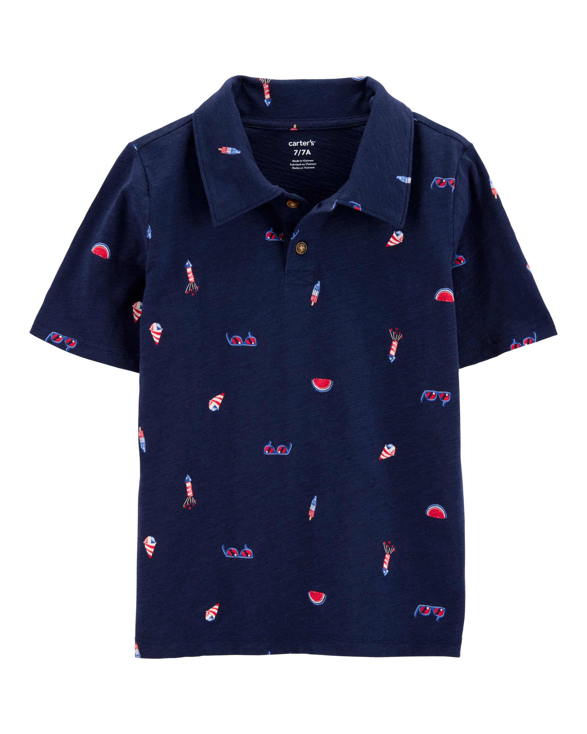 Carter's Kid 2-Piece 4th Of July Polo & Pull-On Shorts Set - Navy/Red
