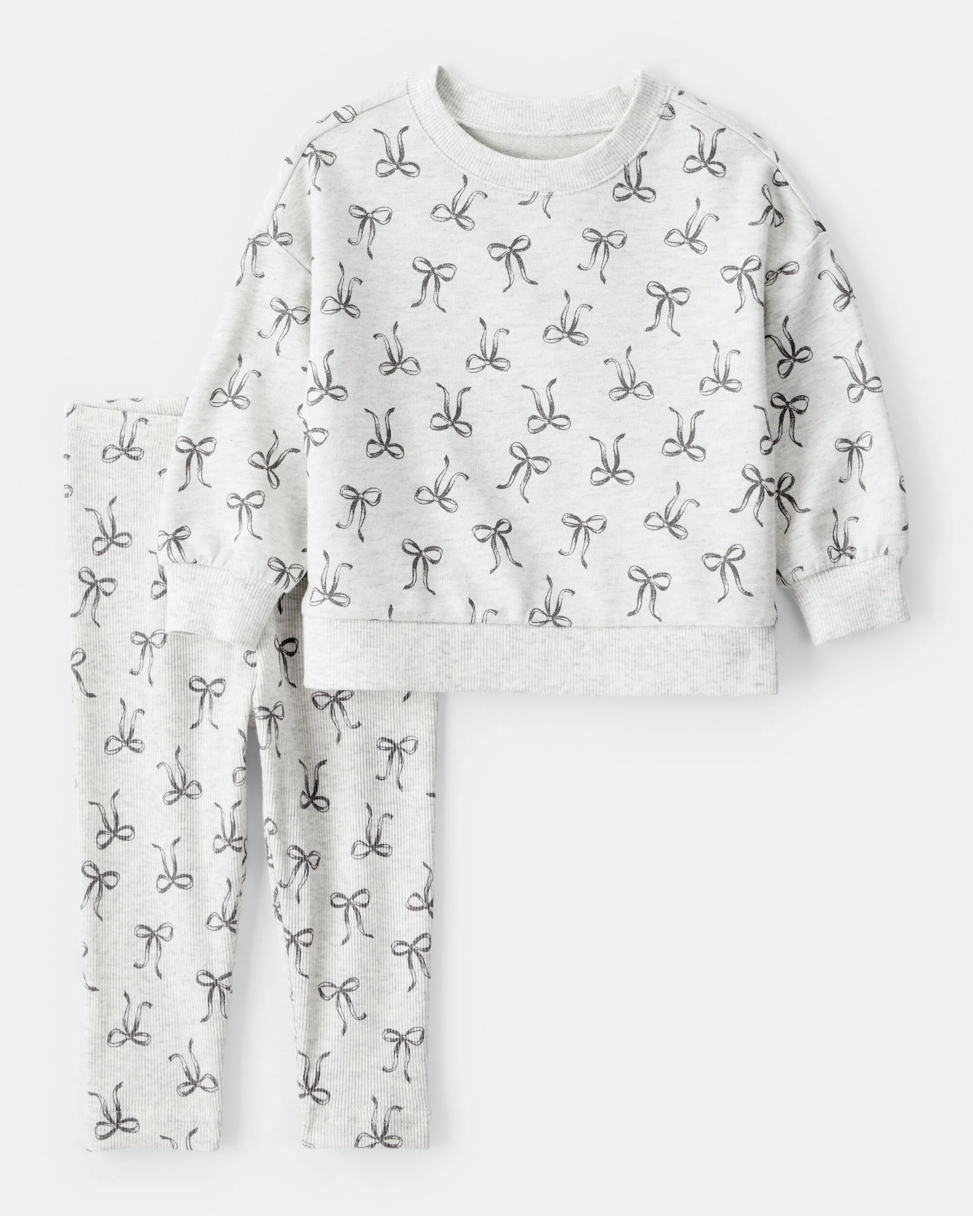 Carter's Baby Girl Bow Print Long-Sleeve Tee & Pant Set - Grey