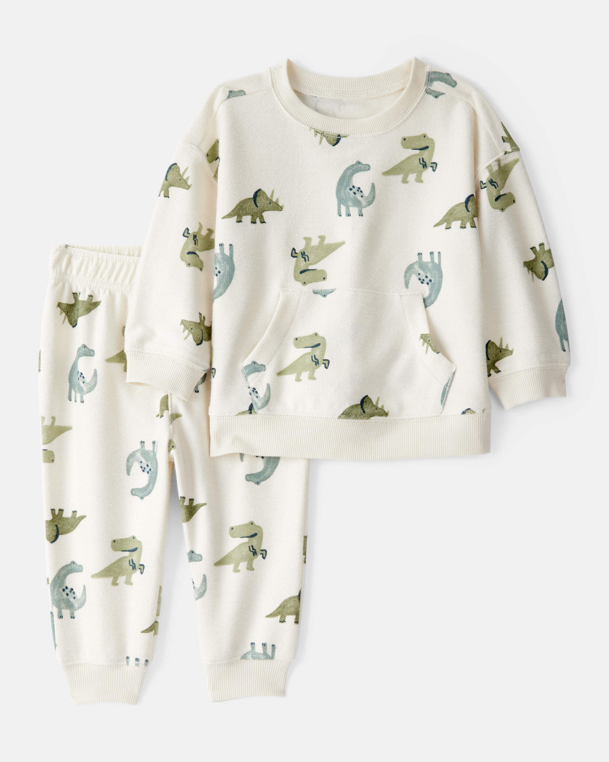Carter's Baby Boy Dinosaur French Terry Long-Sleeve Tee & Pant Set - Ivory
