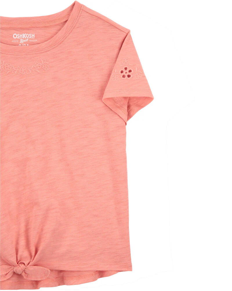 Oshkosh Kid Embroidered Tie-Front Top with Kid LENZING鈩?ECOVERO鈩?Eyelet Skirt