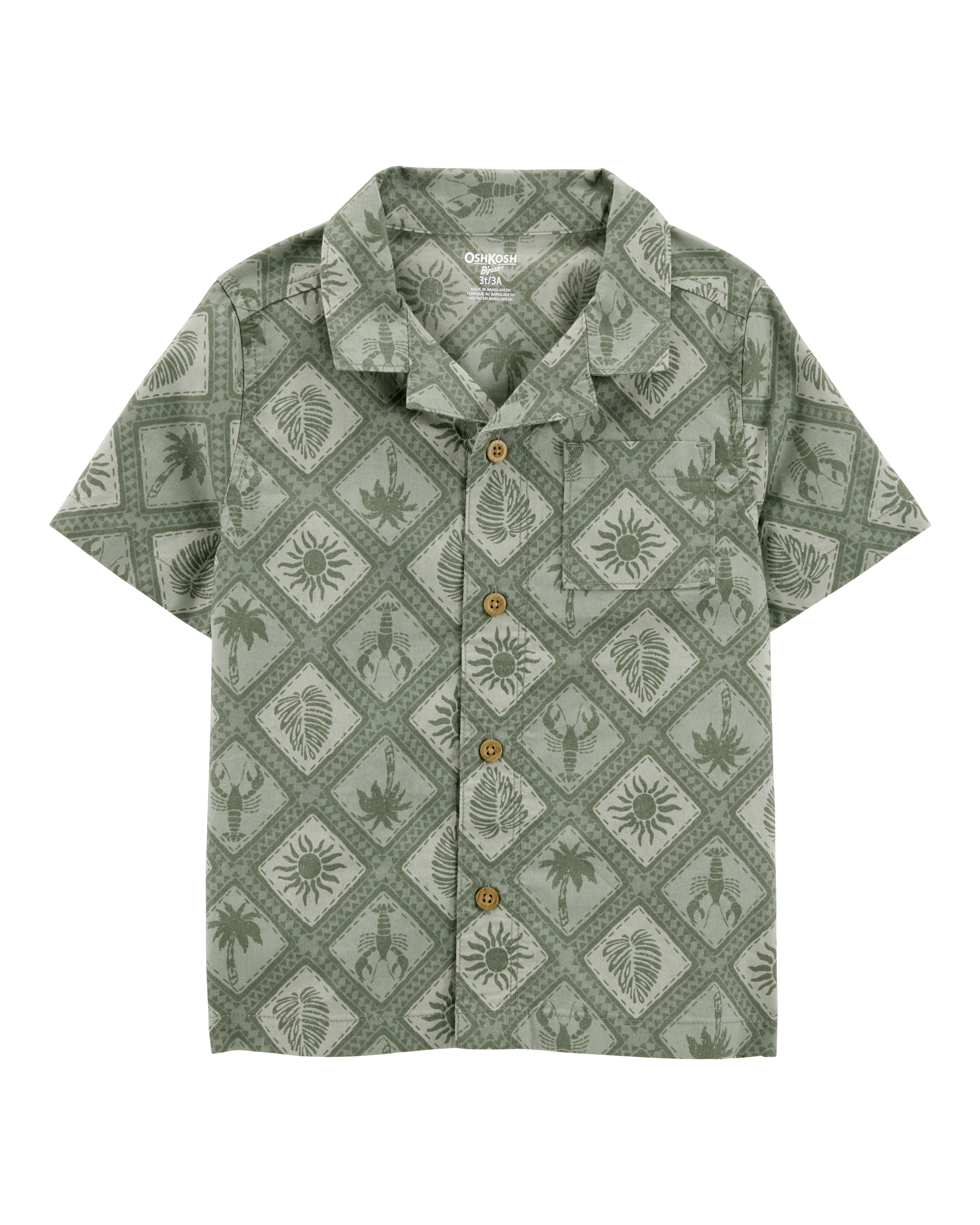 Carter's Baby 2-Piece Tile Print Button-Down Shirt & Drawstring Shorts Set - Green